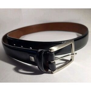 Johnston & Murphy Men's Black Leather Dress Belt Size 36/1.5" Silver Buckle
